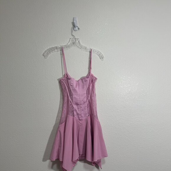 NEW OH POLLY Anniken Lace Handkerchief Hem Mini Dress in Baby Pink Size 8 - Picture 6 of 10